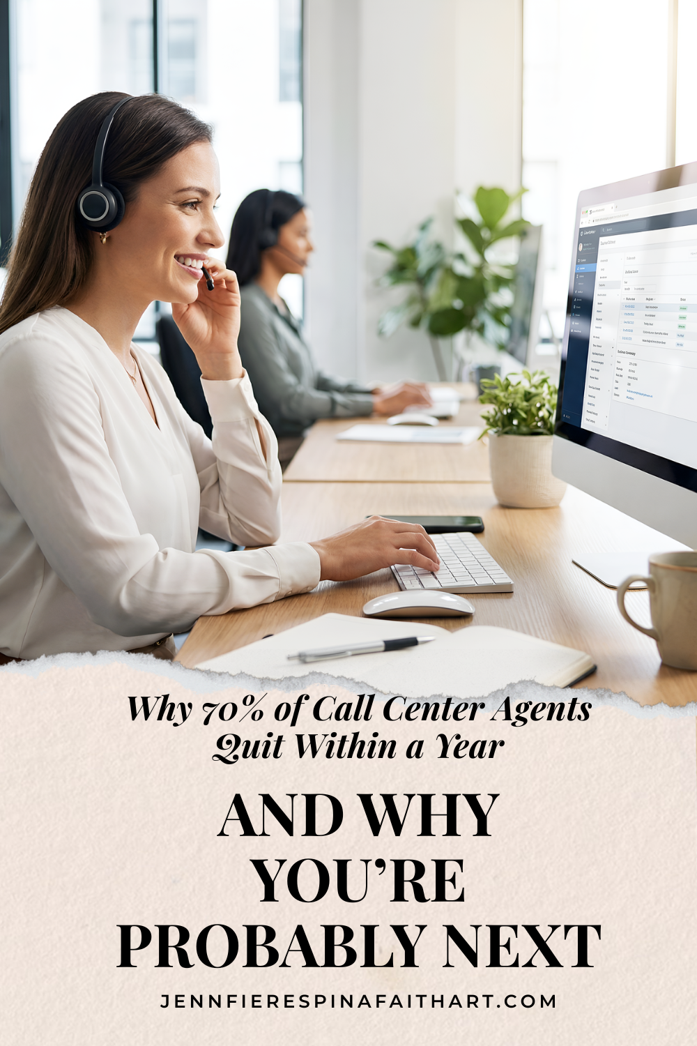 BPO call center agents taking calls in front of their PCs.
